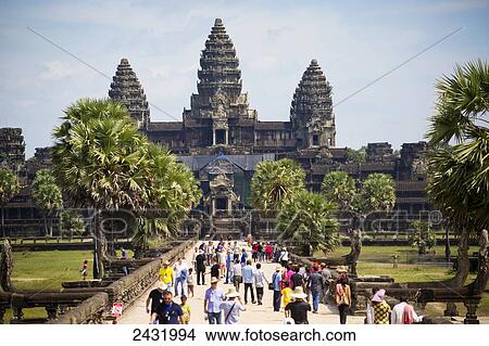 Picture - Tourists visiting Angkor Wat; Cambodia. Fotosearch