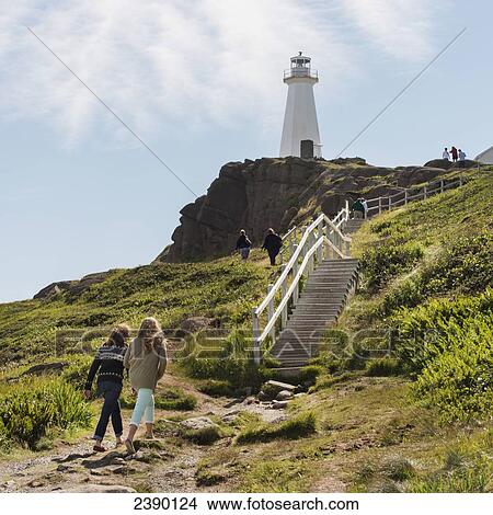 Tourists walking to steps leading up to a lighthouse on Cape Spear; St. John's, Newfoundland and Labrador, Canada View Large Photo Image Picture - Tourists walking to steps leading up to a lighthouse on Cape Spear; St. John's, Newfoundland and Labrador, Canada. Fotosearch