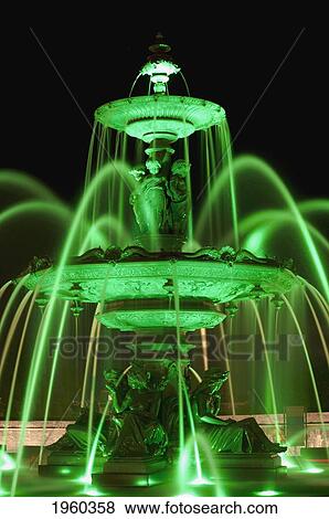 Tourny Fountain Illumination By Green Light; Quebec City, Quebec, Canada View Large Photo Image Stock Photo - Tourny Fountain Illumination By Green Light; Quebec City, Quebec, Canada. Fotosearch
