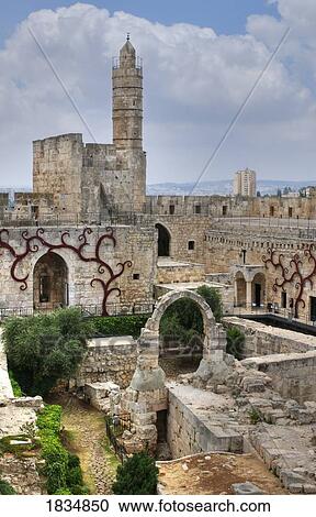 Stock Image - Tower Of David Museum, Jerusalem, Israel; Ancient Stone Archway And Tower. Fotosearch