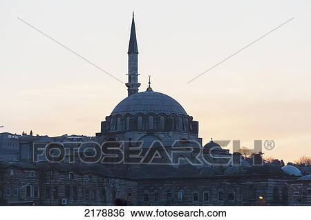 Tower Of The Rustem Pasha Mosque At Dusk; Istanbul Turkey View Large Photo Image Stock Photograph - Tower Of The Rustem Pasha Mosque At Dusk; Istanbul Turkey. Fotosearch