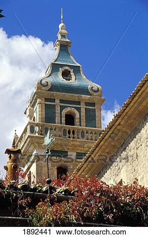 Stock Image - Tower Of Valldemossa Monastery, Low Angle View. Fotosearch