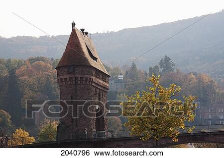 Stock Photograph - Tower On The Bridge Over The River Main, Miltenberg, Bavaria, Germany. Fotosearch