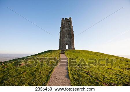 Tower On Top Of Hill; Glastonbury, Somerset, England View Large Photo Image Stock Photo - Tower On Top Of Hill; Glastonbury, Somerset, England. Fotosearch