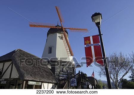 Stock Image - Tower Pizza, Windmill; Solvang, California, United States of America. Fotosearch