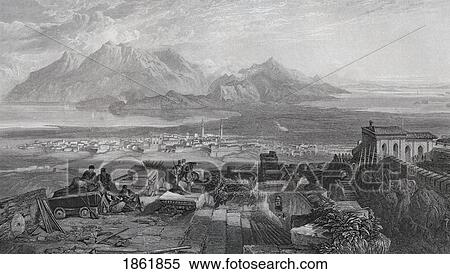 Town And Isthmus Of Corinth Seen From The Acropolis Engraved By W. Miller After S. Bough From The Imperial Bible Dictionary Published By Blackie & Son Circa 1880S View Large Photo Image Stock Photography - Town And Isthmus Of Corinth Seen From The Acropolis Engraved By W. Miller After S. Bough From The Imperial Bible Dictionary Published By Blackie & Son Circa 1880S. Fotosearch