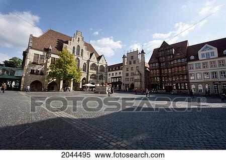Stock Photography - Town Hall And Fountain On The Market Square, Hildesheim, Lower Saxony, Germany. Fotosearch