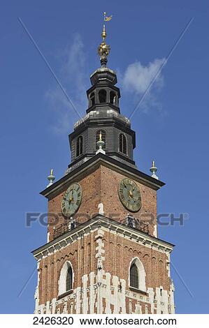 Stock Image - Town Hall tower, Old Town Centre; Krakow, Poland. Fotosearch