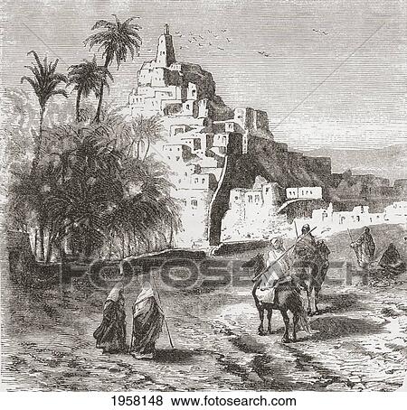 Stock Photo - Town Of Metlili Chaamba, Algeria North Africa In The 19Th Century. From Africa By Keith Johnston, Published 1884.. Fotosearch