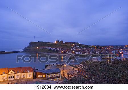 Picture - Town Of Whitby At Dusk, North Yorkshire, Uk. Fotosearch