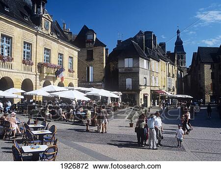 Stock Image - Town Square In Dordogne; Dordogne, France. Fotosearch