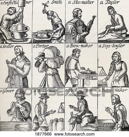 Stock Photograph - Tradesmen In The City Of London In 1647. From The Book Short History Of The English People By J. R. Green Published London 1893.. Fotosearch