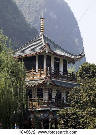 Stock Image - Traditional Asian Building In Mountain Area. Fotosearch