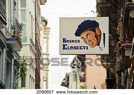 Stock Photo - Traditional Basque Hat Shop Sign In The Old Quarter, Bilbao, Basque Country, Spain. Fotosearch