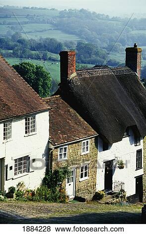 Stock Photo - Traditional Houses In Gold Hill In Shaftesbury. Fotosearch