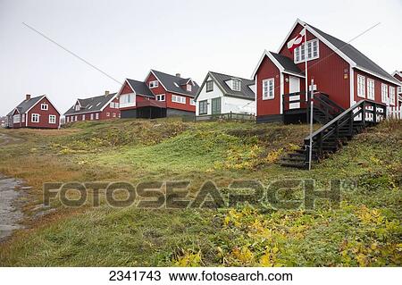 Stock Image - Traditional Houses; Nuuk, Greenland. Fotosearch