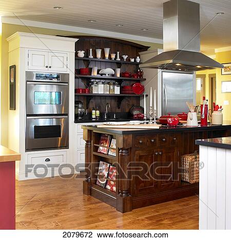 Traditional Kitchen With Red And White Plates And Pots, Comox Bc View Large Photo Image Stock Image - Traditional Kitchen With Red And White Plates And Pots, Comox Bc. Fotosearch