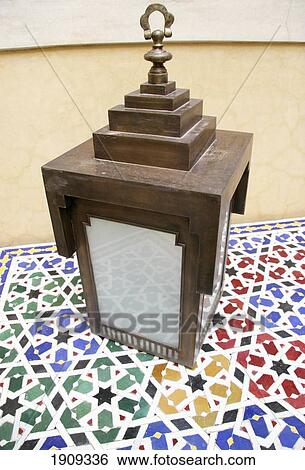 Stock Photograph - Traditional Lantern On Mosaic Floor, Marrakech (Marrakesh), Morocco. Fotosearch