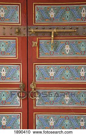 Stock Image - Traditional Maroccan Painted Doors. Fotosearch