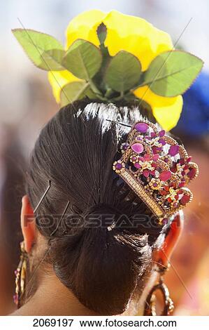 Traditional Peineta (Ornamental Comb) Used By Spanish Women In Feria; Tarifa Cadiz Andalusia Spain View Large Photo Image Stock Photo - Traditional Peineta (Ornamental Comb) Used By Spanish Women In Feria; Tarifa Cadiz Andalusia Spain. Fotosearch