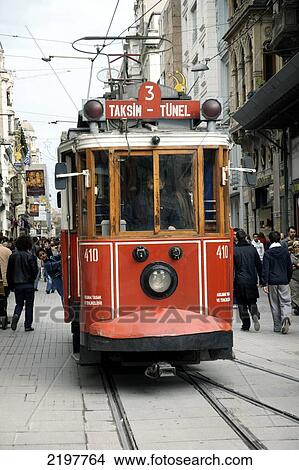 Traditional Red Tram, Istikal Caddesi, Near Taksim Square, Istanbul, Turkey View Large Photo Image Picture - Traditional Red Tram, Istikal Caddesi, Near Taksim Square, Istanbul, Turkey. Fotosearch
