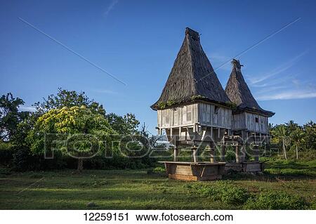 Stock Image - Traditional sacred houses; Lospalmos district, Timor-Leste. Fotosearch