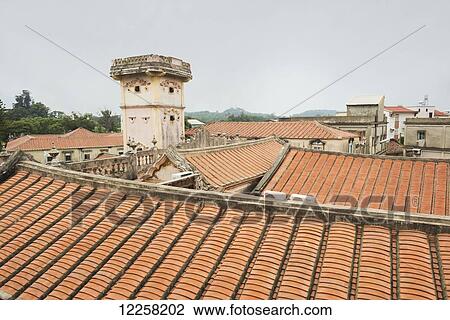 Stock Image - Traditional taiwanese architecture in Shuitou, the most popular village from Kinmen; Shuitou, Kinsmen Island, Taiwan. Fotosearch