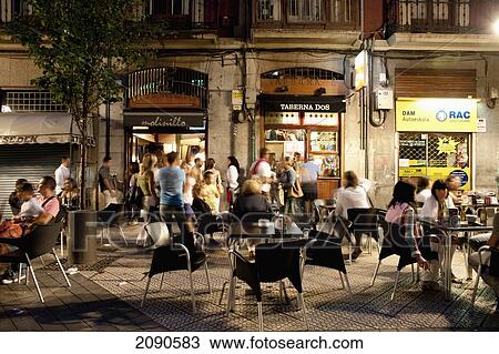 Stock Image - Traditional Tapas Bar And Terraces In Abando, Bilbao, Basque Country, Spain. Fotosearch