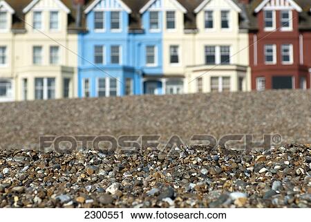 Stock Image - Traditional Victorian Seafront Houses Facing The Shingle Beach At Aldeburgh, Suffolk. Fotosearch