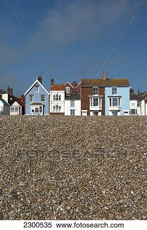 Stock Photography - Traditional Victorian Seafront Houses Facing The Shingle Beach At Aldeburgh, Suffolk. Fotosearch