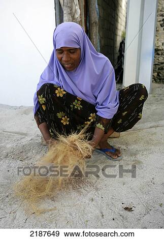 Stock Photo - Traditional village life on an island; Maldives. Fotosearch