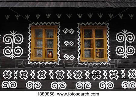 Stock Photo - Traditional Wooden Cottage In Cicmany Village. Fotosearch