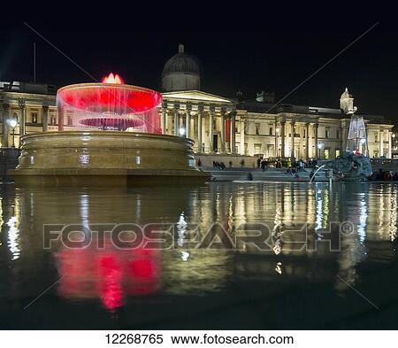 Stock Photography - Trafalgar Square at nighttime; London, England. Fotosearch