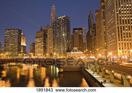 Traffic At Wacker Drive Riverfront At Dusk View Large Photo Image Stock Image - Traffic At Wacker Drive Riverfront At Dusk. Fotosearch