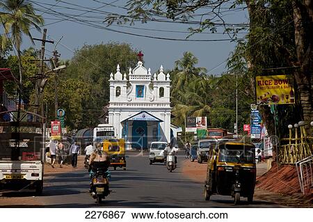 Stock Photo - Traffic in front of St. Anthony Chapel; Goa, India. Fotosearch
