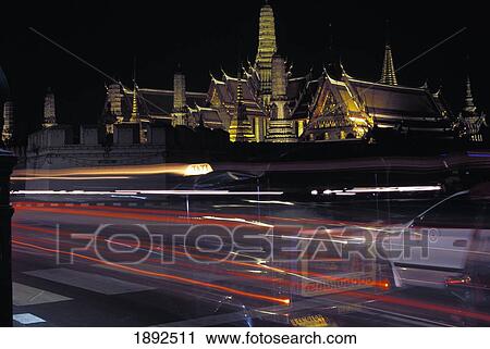 Traffic Light Trails Outside Grand Palace At Night View Large Photo Image Stock Image - Traffic Light Trails Outside Grand Palace At Night. Fotosearch