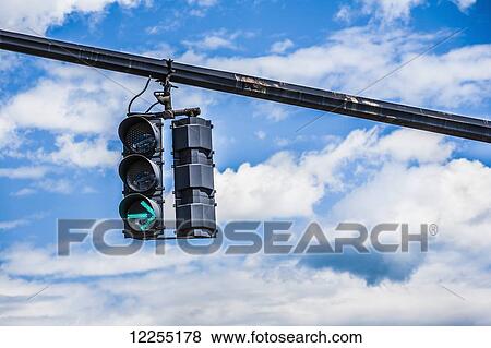 Stock Photo - Traffic light with a turn-right green arrow; Connecticut, United States of America. Fotosearch