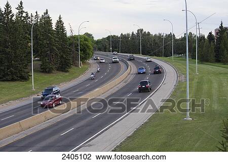 Stock Image - Traffic on Capilano Freeway; Edmonton, Alberta, Canada. Fotosearch