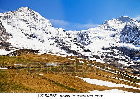 Stock Photo - Train from Kleine Scheidegg to Jungfraujoch; Bernese Oberland, Switzerland. Fotosearch