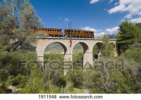 Train Going Over Viaduct Above Olive Grove, Majorca, Balearic Islands, Spain View Large Photo Image Stock Photo - Train Going Over Viaduct Above Olive Grove, Majorca, Balearic Islands, Spain. Fotosearch