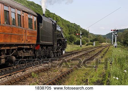 Stock Photography - Train In Motion; Levisham, North Yorkshire, England, Uk. Fotosearch