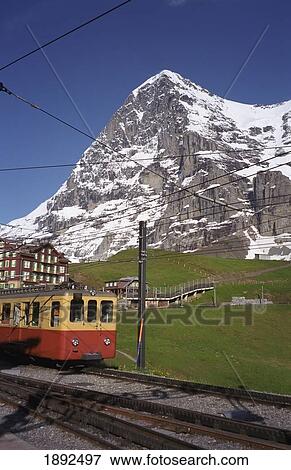 Train On Jungfraujoch Railway Near The Eiger View Large Photo Image Stock Photo - Train On Jungfraujoch Railway Near The Eiger. Fotosearch