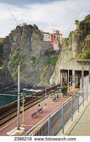 Stock Photo - Train station in Manarola, Cinque Terre; La Spezia, Liguria, Italy. Fotosearch