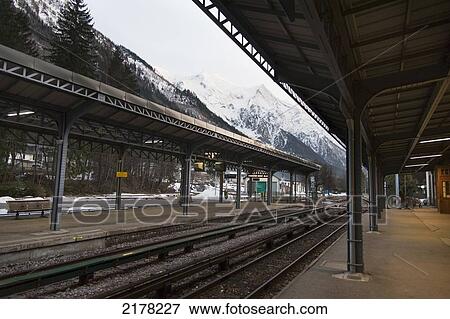 Train Tracks At A Train Station; Chamonix-Mont-Blanc Rhone-Alpes France View Large Photo Image Stock Photo - Train Tracks At A Train Station; Chamonix-Mont-Blanc Rhone-Alpes France. Fotosearch