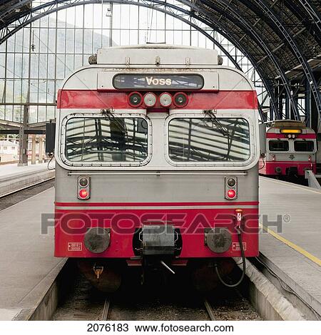 Stock Image - Trains On The Tracks In The Railway Station; Bergen Norway. Fotosearch