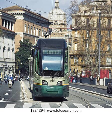 Tram On Garibaldi Bridge, Trastevere View Large Photo Image Picture - Tram On Garibaldi Bridge, Trastevere. Fotosearch
