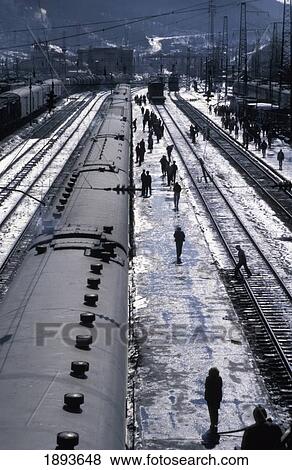Stock Photo - Tras-Siberian Train At Station, High Angle View. Fotosearch