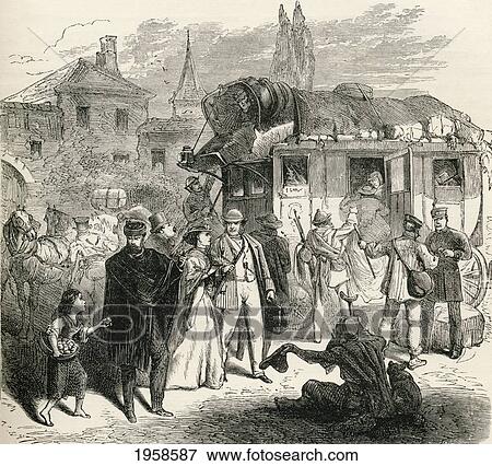 Travelers Waiting To Board A Stagecoach In The 19Th Century. From French Pictures By The Rev. Samuel G. Green, Published 1878. View Large Photo Image Stock Photo - Travelers Waiting To Board A Stagecoach In The 19Th Century. From French Pictures By The Rev. Samuel G. Green, Published 1878.. Fotosearch