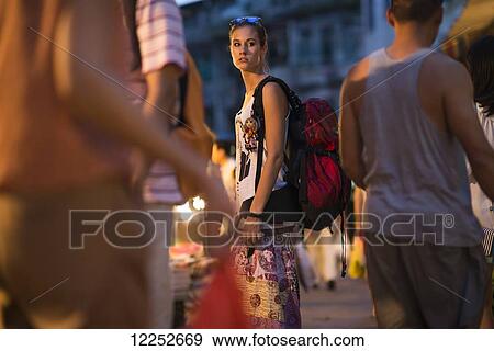 Stock Photo - Traveling around Eighth Market of Xiamen, local spectacular Chinese street market full of tradition; Xiamen, Fujian, China. Fotosearch