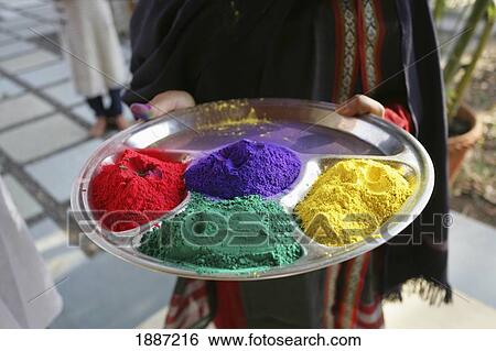 Stock Photograph - Tray Of Coloured Powder Dye.. Fotosearch